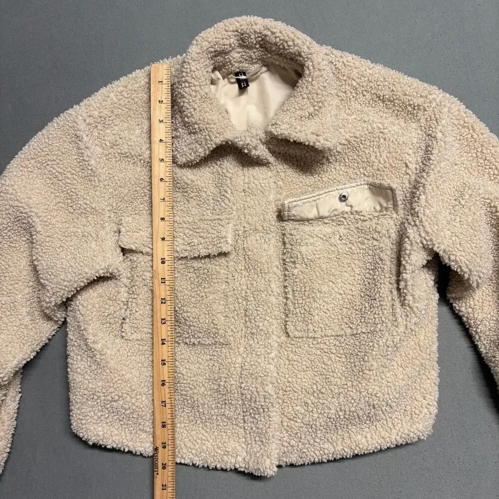 H&M Divided Cropped‎ Teddy Jacket Size Small Beige - Picture 12 of 14